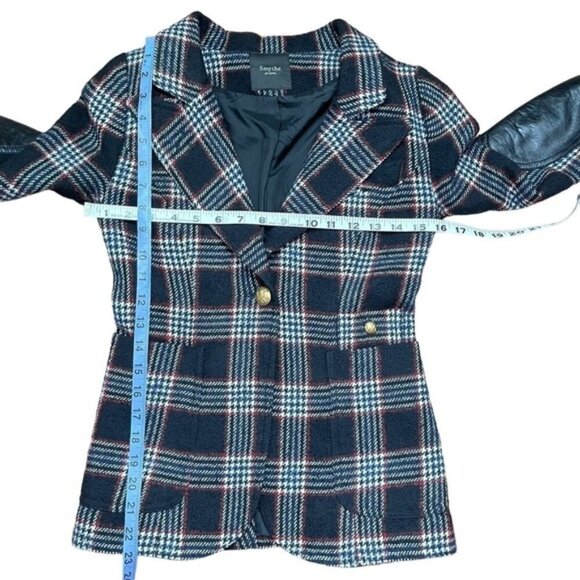 Smythe Elbow Patch Duchess Blazer in Houndstooth Black Plaid & Black Leather - Picture 7 of 11